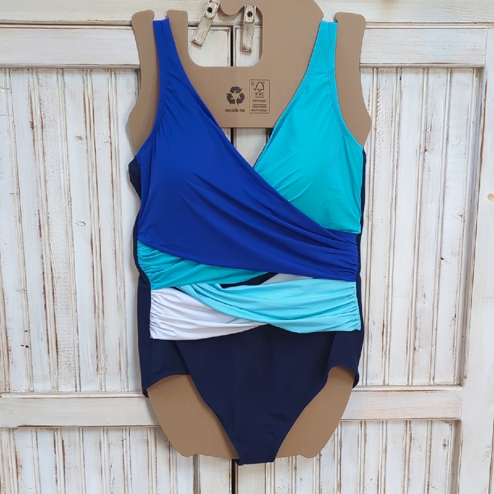 Lands End, Wrap Style, Shades Of Blue Swimsuit. Size 20W